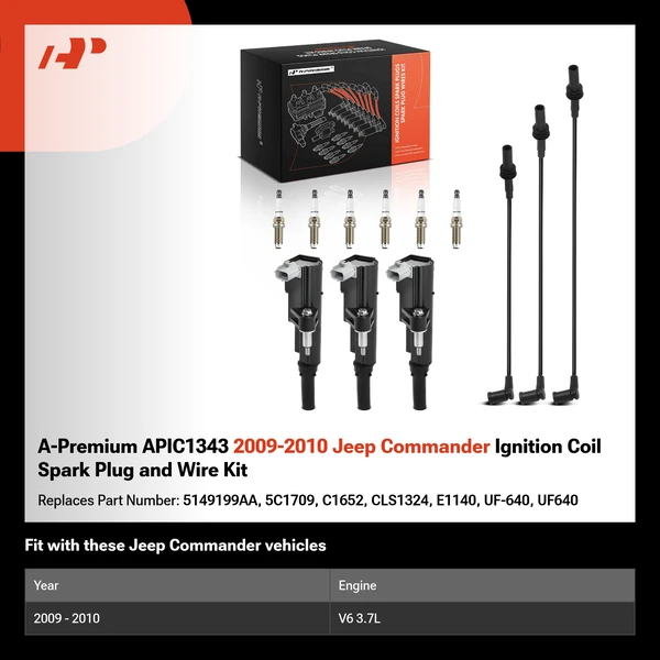 A-Premium APIC1343 2009-2010 Jeep Commander Ignition Coil Spark Plug and Wire Kit