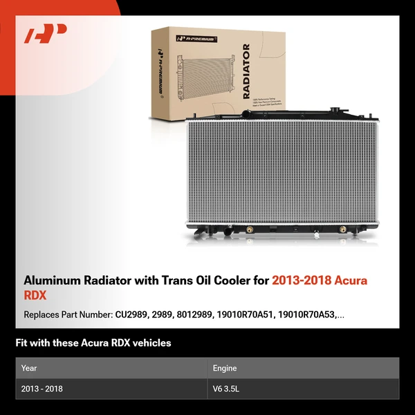 Aluminum Radiator with Trans Oil Cooler for 2013-2018 Acura RDX