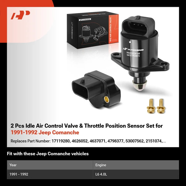 2 Pcs Idle Air Control Valve & Throttle Position Sensor Set for 1991-1992 Jeep Comanche