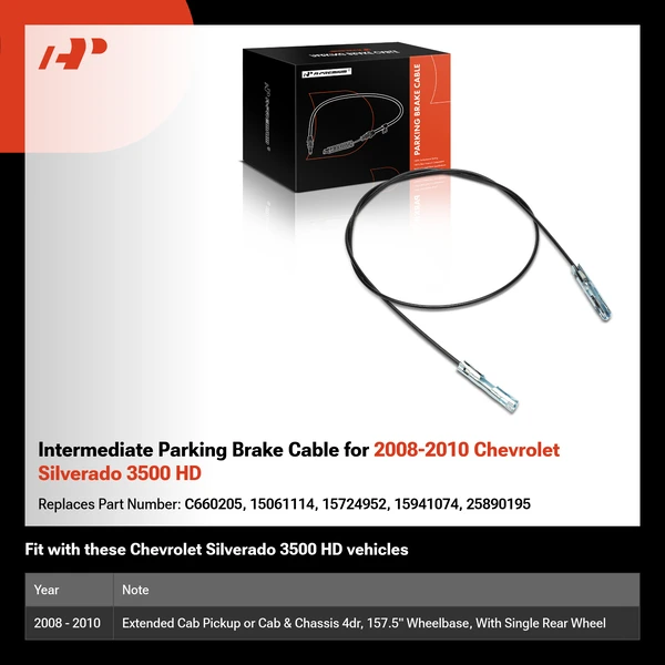 Intermediate Parking Brake Cable for 2008-2010 Chevrolet Silverado 3500 HD
