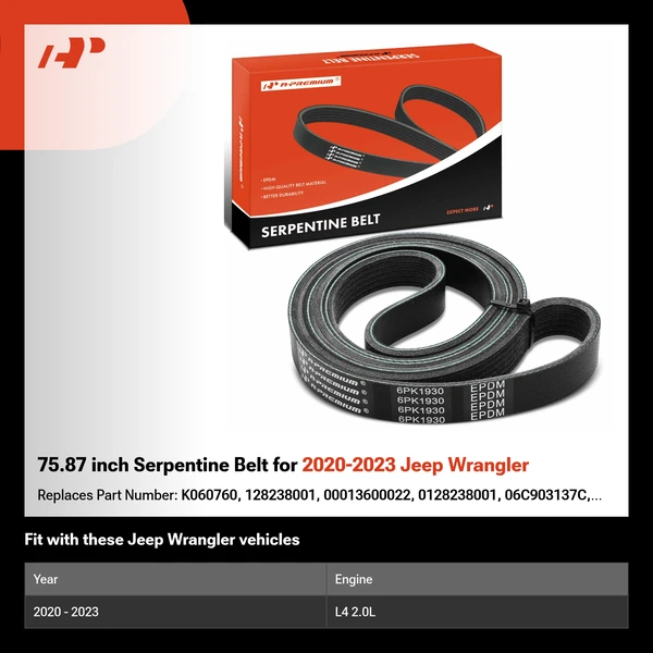 75.87 inch Serpentine Belt for 2020-2023 Jeep Wrangler