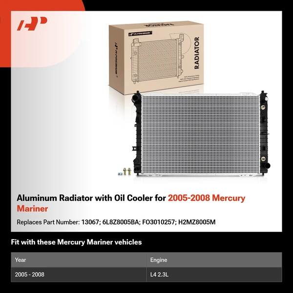 Aluminum Radiator with Oil Cooler for 2005-2008 Mercury Mariner