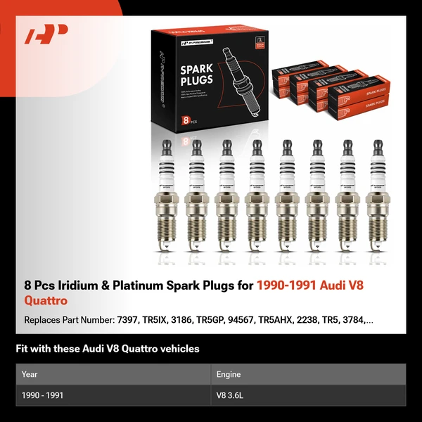 8 Pcs Iridium & Platinum Spark Plugs for 1990-1991 Audi V8 Quattro