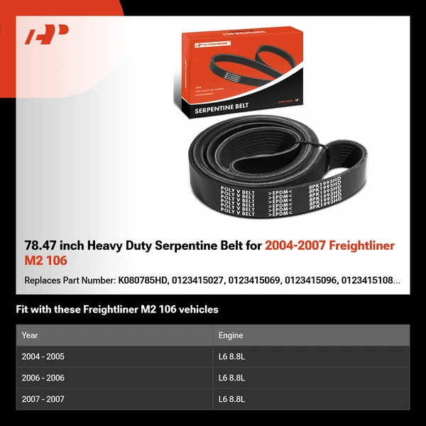78.47 inch Heavy Duty Serpentine Belt for 2004-2007 Freightliner M2 106