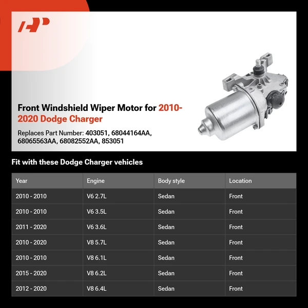 Front Windshield Wiper Motor for 2010-2020 Dodge Charger