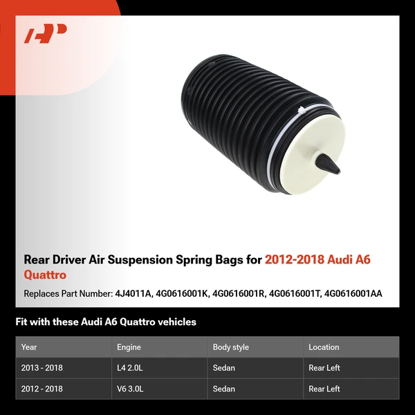 Rear Driver Air Suspension Spring Bags for 2012-2018 Audi A6 Quattro