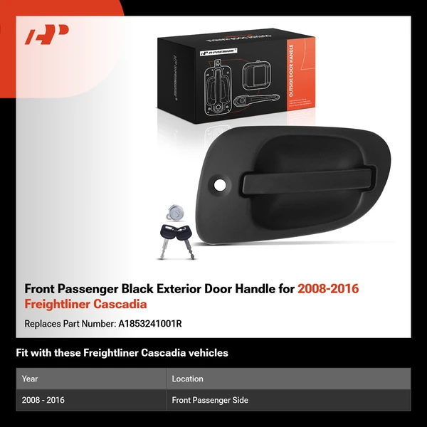 Front Passenger Black Exterior Door Handle for 2008-2016 Freightliner Cascadia