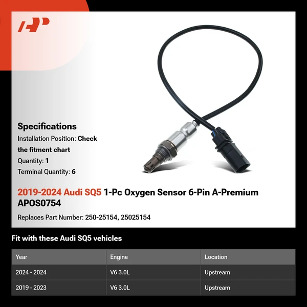 2019-2024 Audi SQ5 1-Pc Oxygen Sensor 6-Pin A-Premium APOS0754