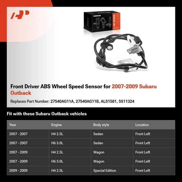 Front Driver ABS Wheel Speed Sensor for 2007-2009 Subaru Outback