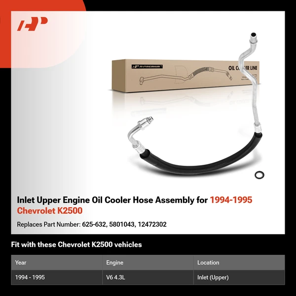 Inlet Upper Engine Oil Cooler Hose Assembly for 1994-1995 Chevrolet K2500