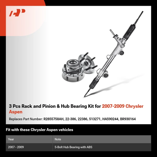 3 Pcs Rack and Pinion & Hub Bearing Kit for 2007-2009 Chrysler Aspen