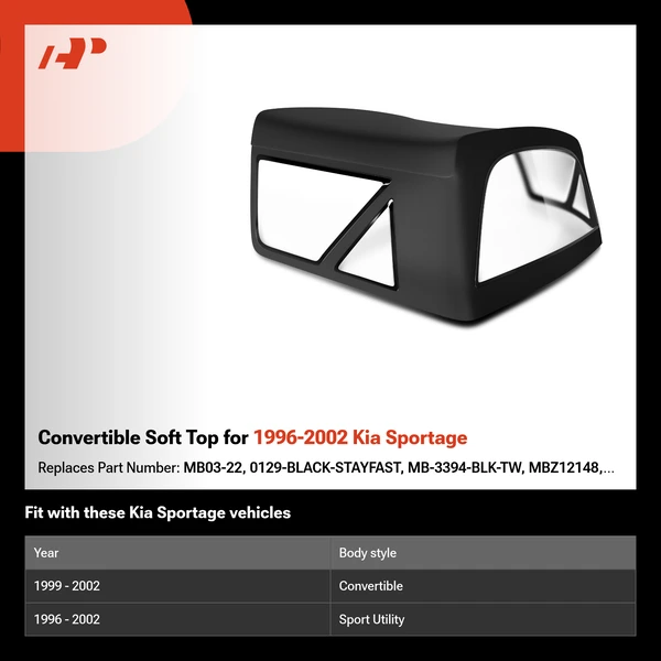 Convertible Soft Top for 1996-2002 Kia Sportage