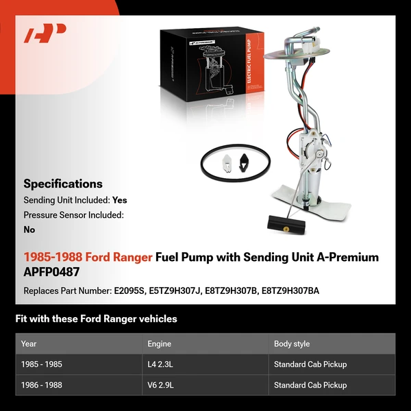 1985-1988 Ford Ranger Fuel Pump with Sending Unit A-Premium APFP0487