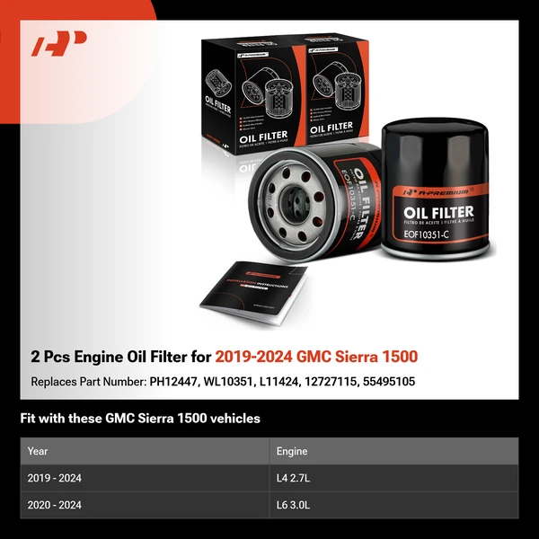 2 Pcs Engine Oil Filter for 2019-2024 GMC Sierra 1500