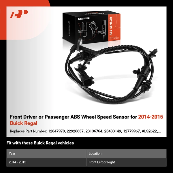 Front Driver or Passenger ABS Wheel Speed Sensor for 2014-2015 Buick Regal