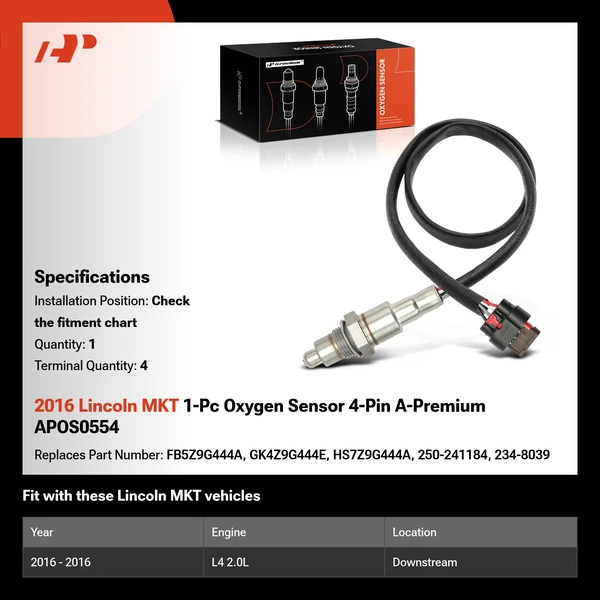 2016 Lincoln MKT 1-Pc Oxygen Sensor 4-Pin A-Premium APOS0554