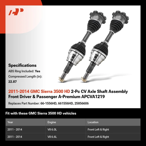 2011-2014 GMC Sierra 3500 HD 2-Pc CV Axle Shaft Assembly Front Driver & Passenger A-Premium APCVA1219