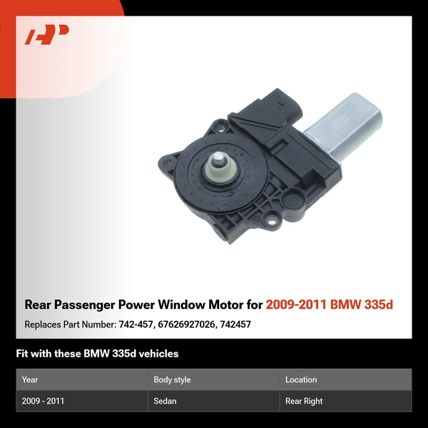 Rear Passenger Power Window Motor for 2009-2011 BMW 335d