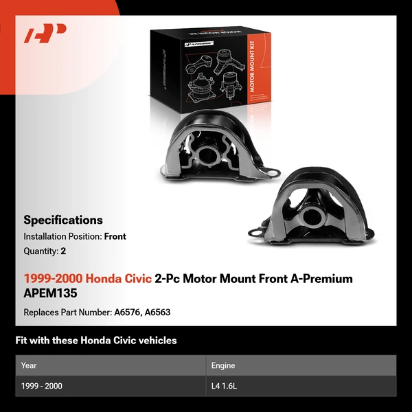 1999-2000 Honda Civic 2-Pc Motor Mount Front A-Premium APEM135