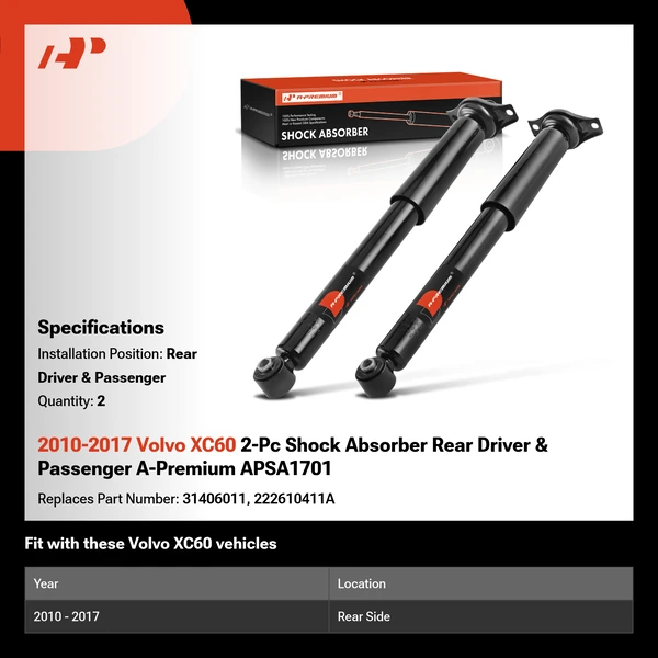 2010-2017 Volvo XC60 2-Pc Shock Absorber Rear Driver & Passenger A-Premium APSA1701