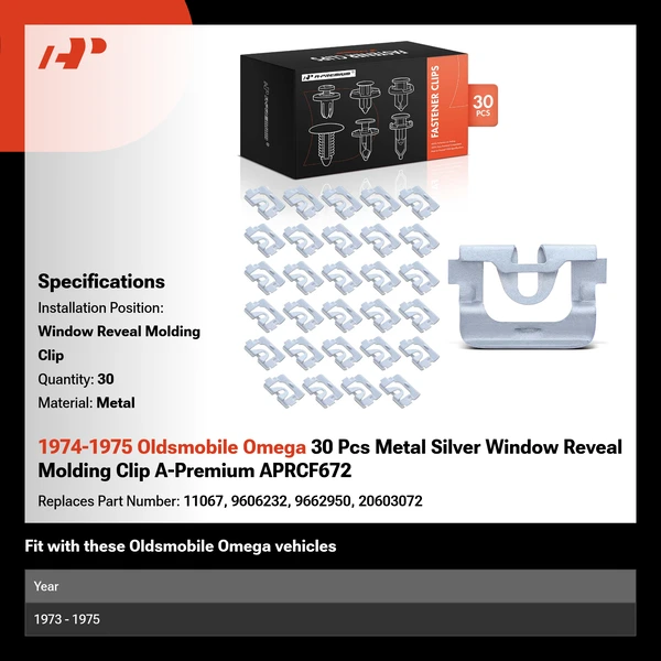 1974-1975 Oldsmobile Omega 30 Pcs Metal Silver Window Reveal Molding Clip A-Premium APRCF672