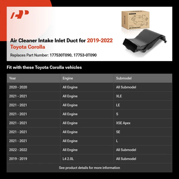 Air Cleaner Intake Inlet Duct for 2019-2022 Toyota Corolla