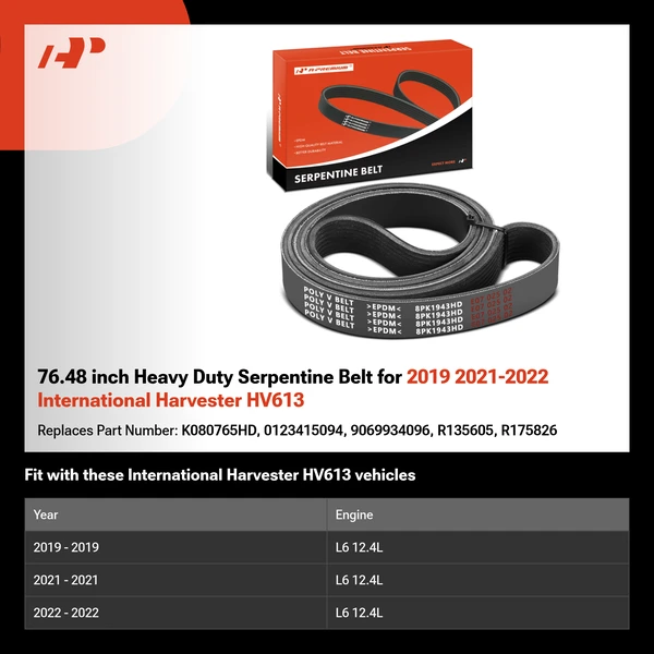 76.48 inch Heavy Duty Serpentine Belt for 2019 2021-2022 International Harvester HV613