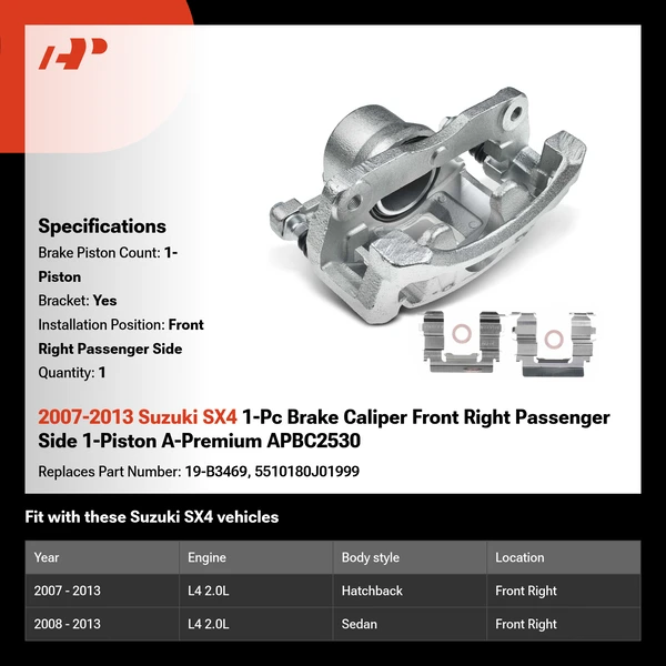 2007-2013 Suzuki SX4 1-Pc Brake Caliper Front Right Passenger Side 1-Piston A-Premium APBC2530