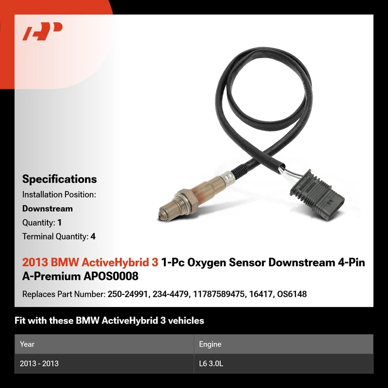 2013 BMW ActiveHybrid 3 1-Pc Oxygen Sensor Downstream 4-Pin A-Premium APOS0008
