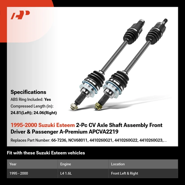 1995-2000 Suzuki Esteem 2-Pc CV Axle Shaft Assembly Front Driver & Passenger A-Premium APCVA2219
