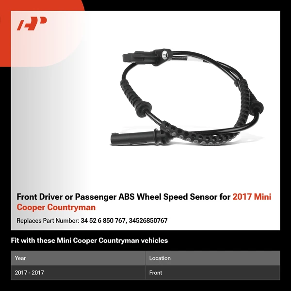Front Driver or Passenger ABS Wheel Speed Sensor for 2017 Mini Cooper Countryman