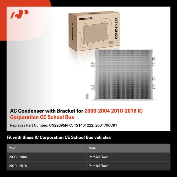 AC Condenser with Bracket for 2003-2004 2010-2018 IC Corporation CE School Bus