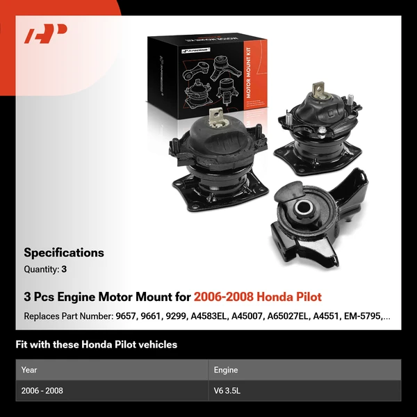 3 Pcs Engine Motor Mount for 2006-2008 Honda Pilot