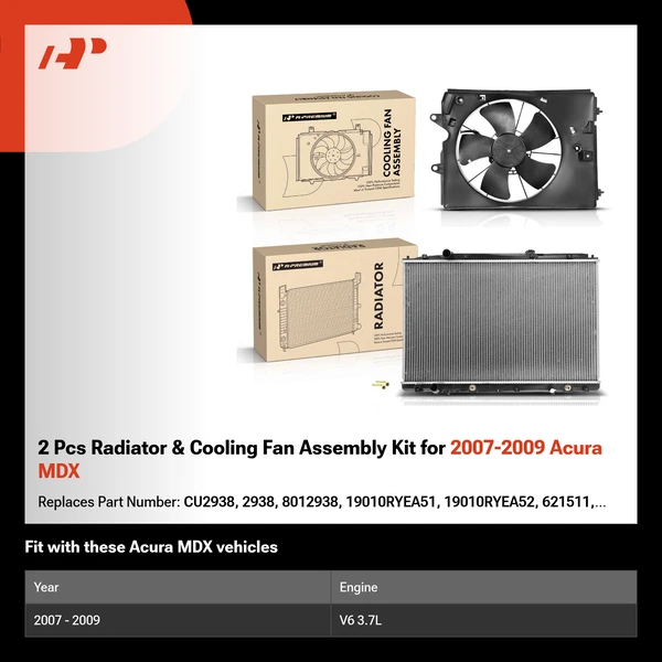 2 Pcs Radiator & Cooling Fan Assembly Kit for 2007-2009 Acura MDX