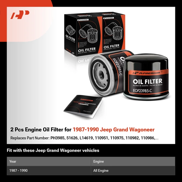 2 Pcs Engine Oil Filter for 1987-1990 Jeep Grand Wagoneer