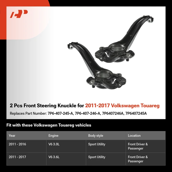 2 Pcs Front Steering Knuckle for 2011-2017 Volkswagen Touareg