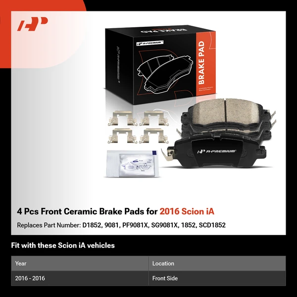 4 Pcs Front Ceramic Brake Pads for 2016 Scion iA
