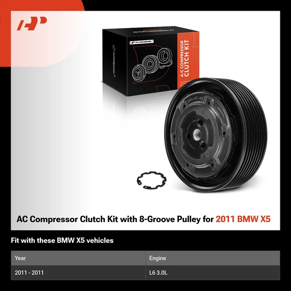 AC Compressor Clutch Kit with 8-Groove Pulley for 2011 BMW X5