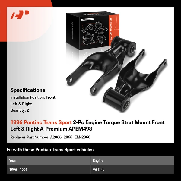 1996 Pontiac Trans Sport 2-Pc Engine Torque Strut Mount Front Left & Front Right A-Premium APEM498