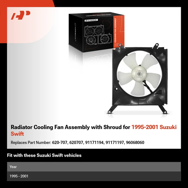 Radiator Cooling Fan Assembly with Shroud for 1995-2001 Suzuki Swift