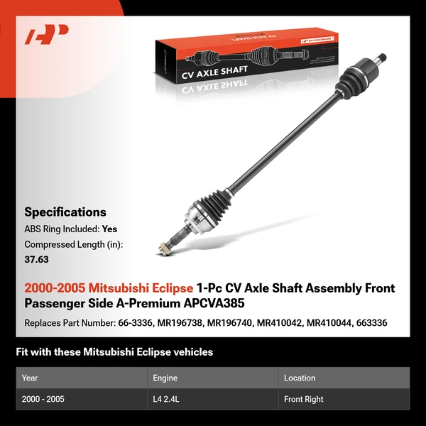 2000-2005 Mitsubishi Eclipse 1-Pc CV Axle Shaft Assembly Front Passenger Side A-Premium APCVA385