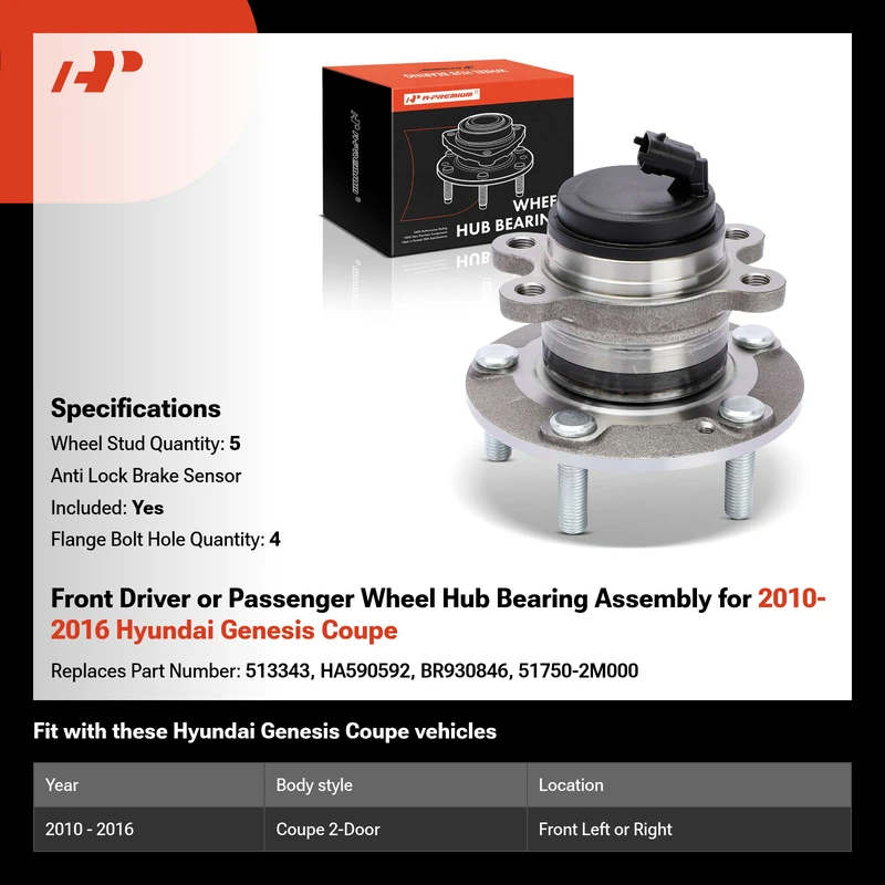 Front Driver or Passenger Wheel Hub Bearing Assembly for 2010-2016 Hyundai Genesis Coupe