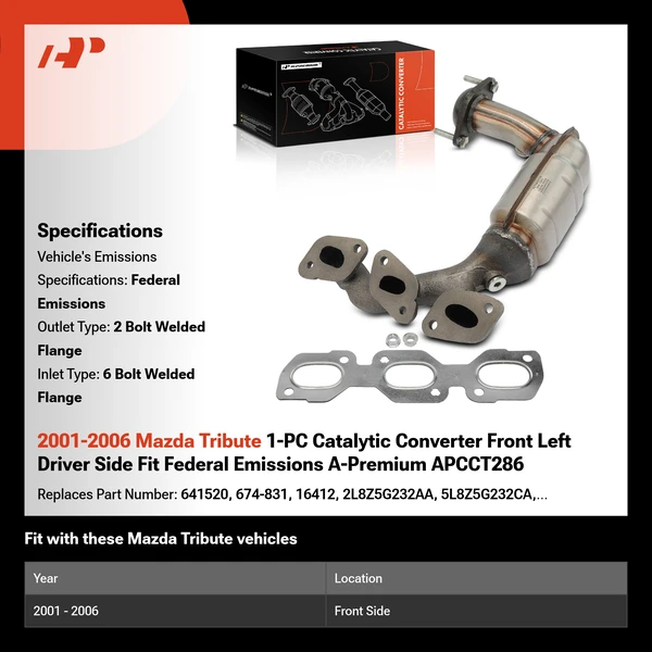 2001-2006 Mazda Tribute 1-PC Catalytic Converter Front Left Driver Side Fit Federal Emissions A-Premium APCCT286