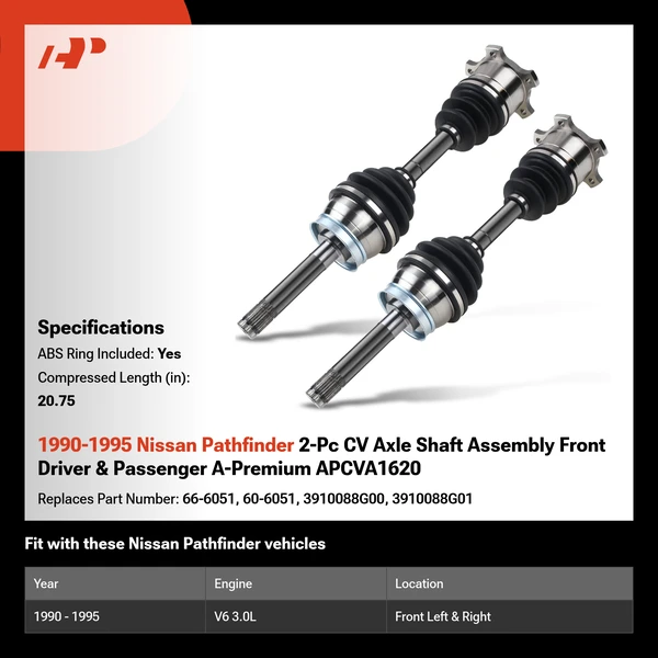 1990-1995 Nissan Pathfinder 2-Pc CV Axle Shaft Assembly Front Driver & Passenger A-Premium APCVA1620
