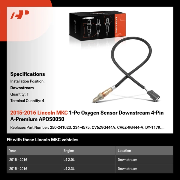 2015-2016 Lincoln MKC 1-Pc Oxygen Sensor Downstream 4-Pin A-Premium APOS0050