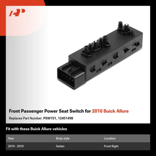 Front Passenger Power Seat Switch for 2010 Buick Allure