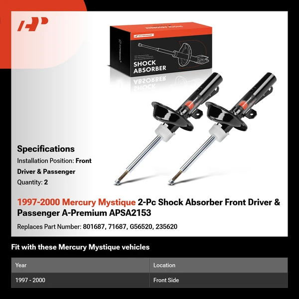 1997-2000 Mercury Mystique 2-Pc Shock Absorber Front Driver & Passenger A-Premium APSA2153
