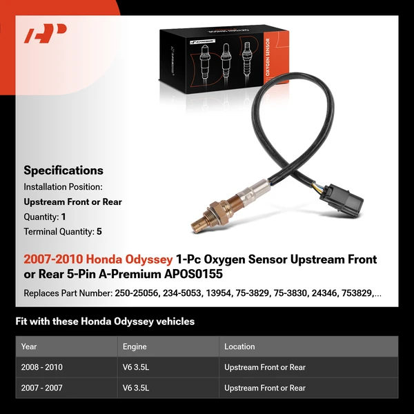 2007-2010 Honda Odyssey 1-Pc Oxygen Sensor Upstream Front or Rear 5-Pin A-Premium APOS0155