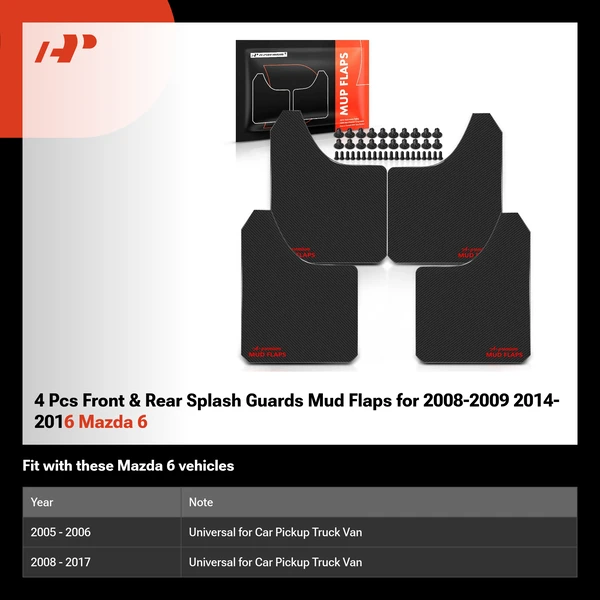 4 Pcs Front & Rear Splash Guards Mud Flaps for 2008-2009 2014-2016 Mazda 6