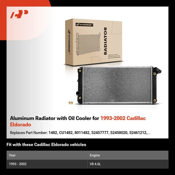 Aluminum Radiator with Oil Cooler for 1993-2002 Cadillac Eldorado